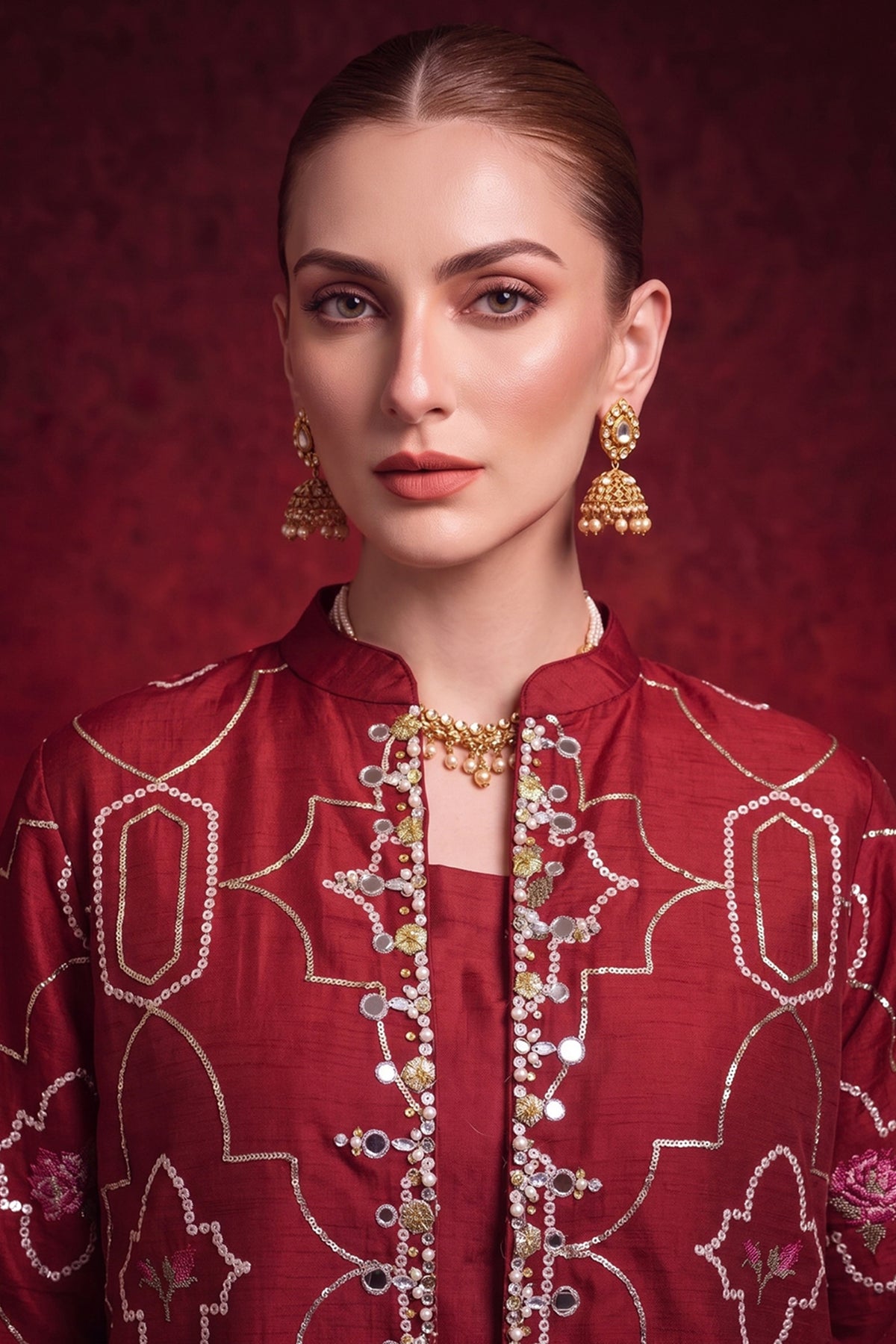 2 Piece - Embellished Korean Silk Suit LFP1180