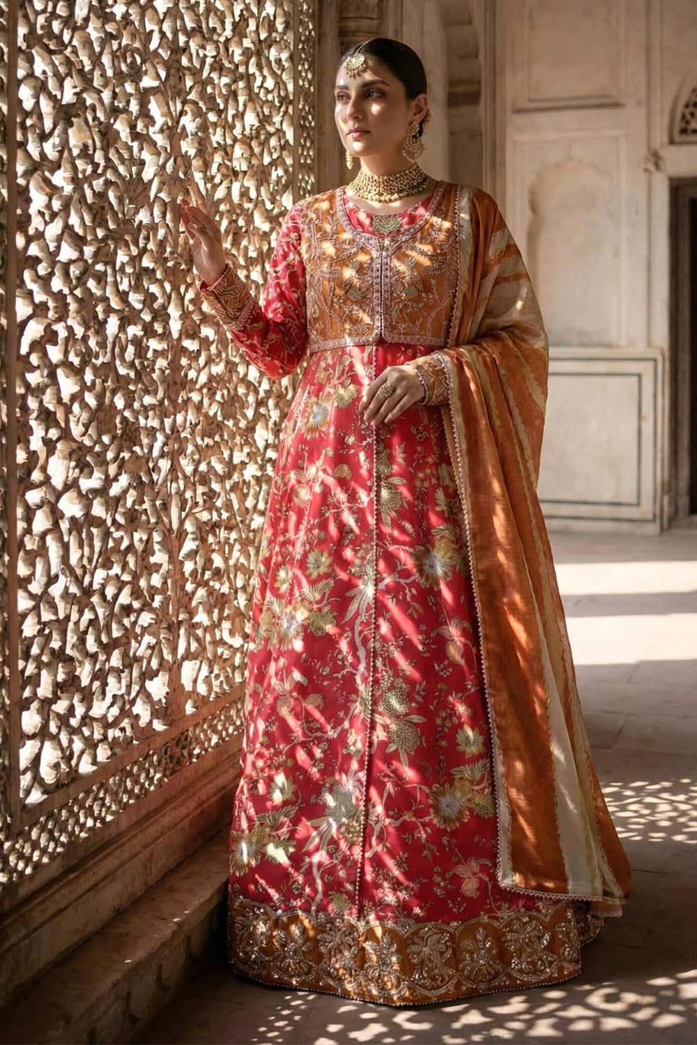2 Piece - Embroidered Printed Shamoz Silk Suit LFP1151