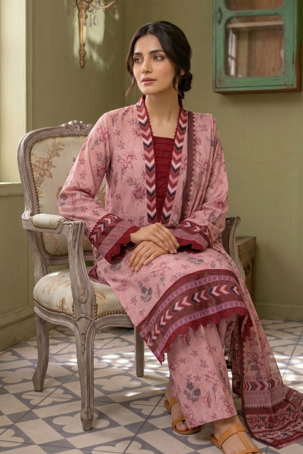 3 Piece - Embroidered Digital Printed Lawn Suit P001237