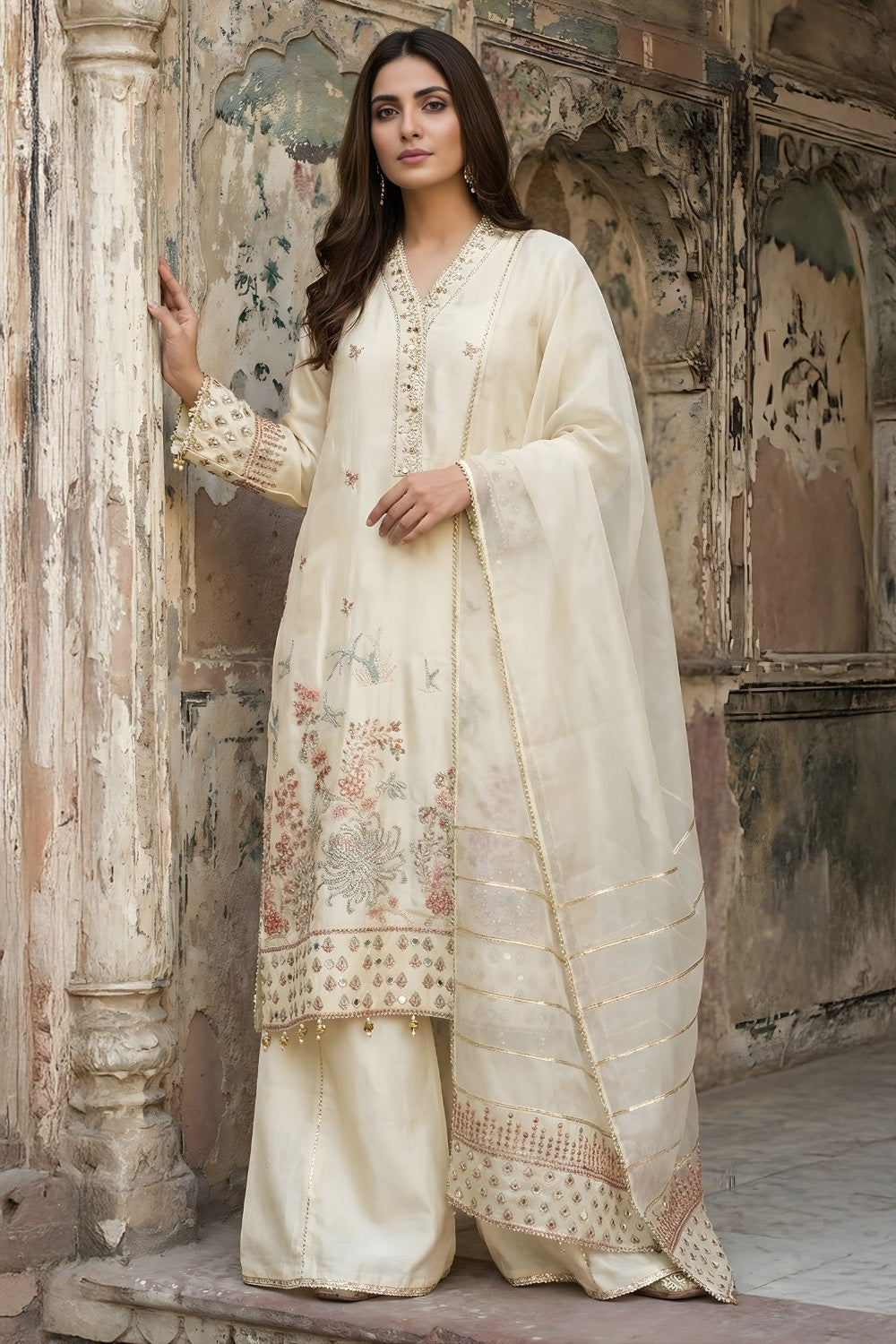 3 Piece - Premium Pure Silk Embroidered Suit LFP1149