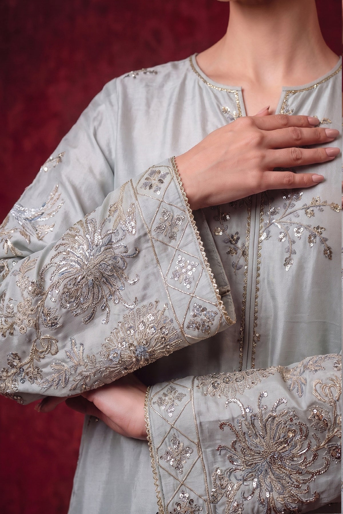 3 Piece - Premium Pure Tussar Silk Embroidered Suit LFP1170