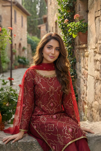 3 Piece - Embroidered Korean Silk Suit LFP1143