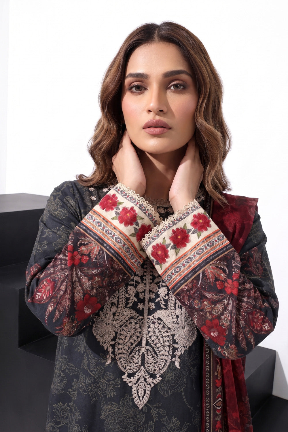 3 Piece - Embroidered Digital Printed Lawn Suit P001244