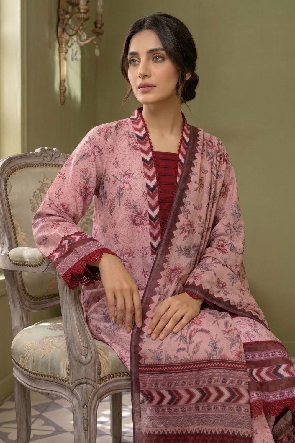 3 Piece - Embroidered Digital Printed Lawn Suit P001237
