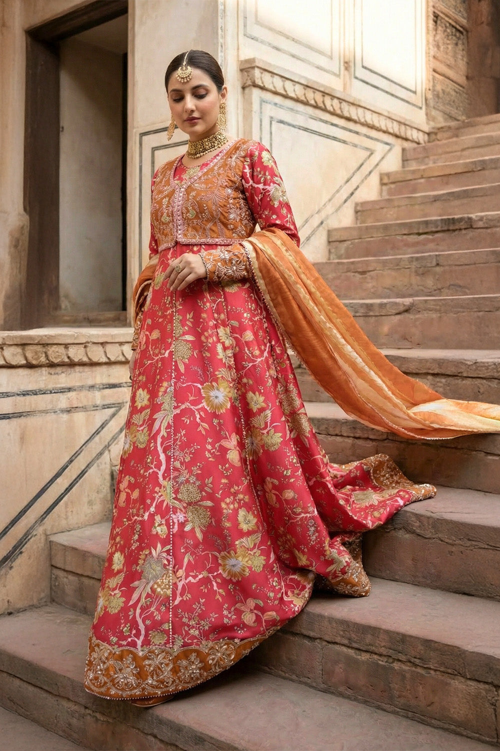 2 Piece - Embroidered Printed Shamoz Silk Suit LFP1151