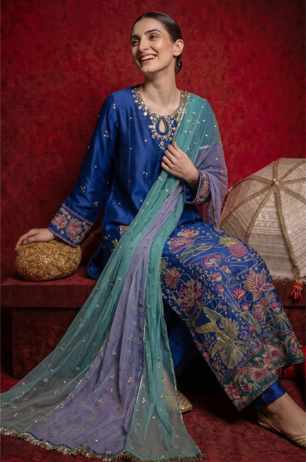 3 Piece - Premium Pure Sheesha Silk Embroidered Suit LFP1150