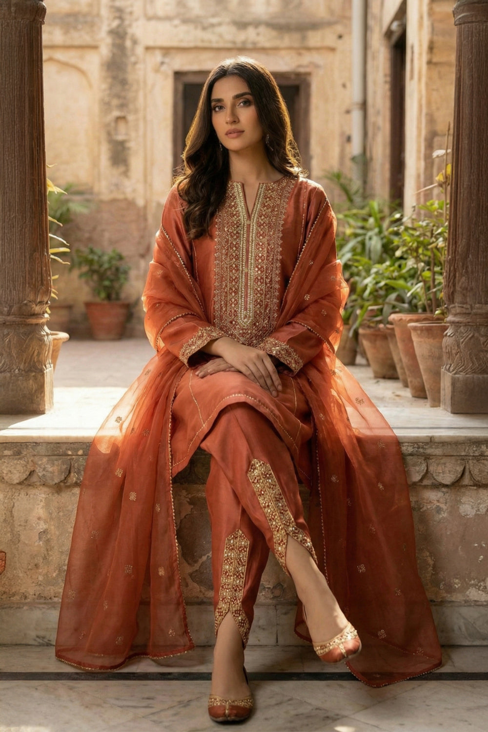 3 Piece - Premium Pure Silk Embroidered Suit LFP1146