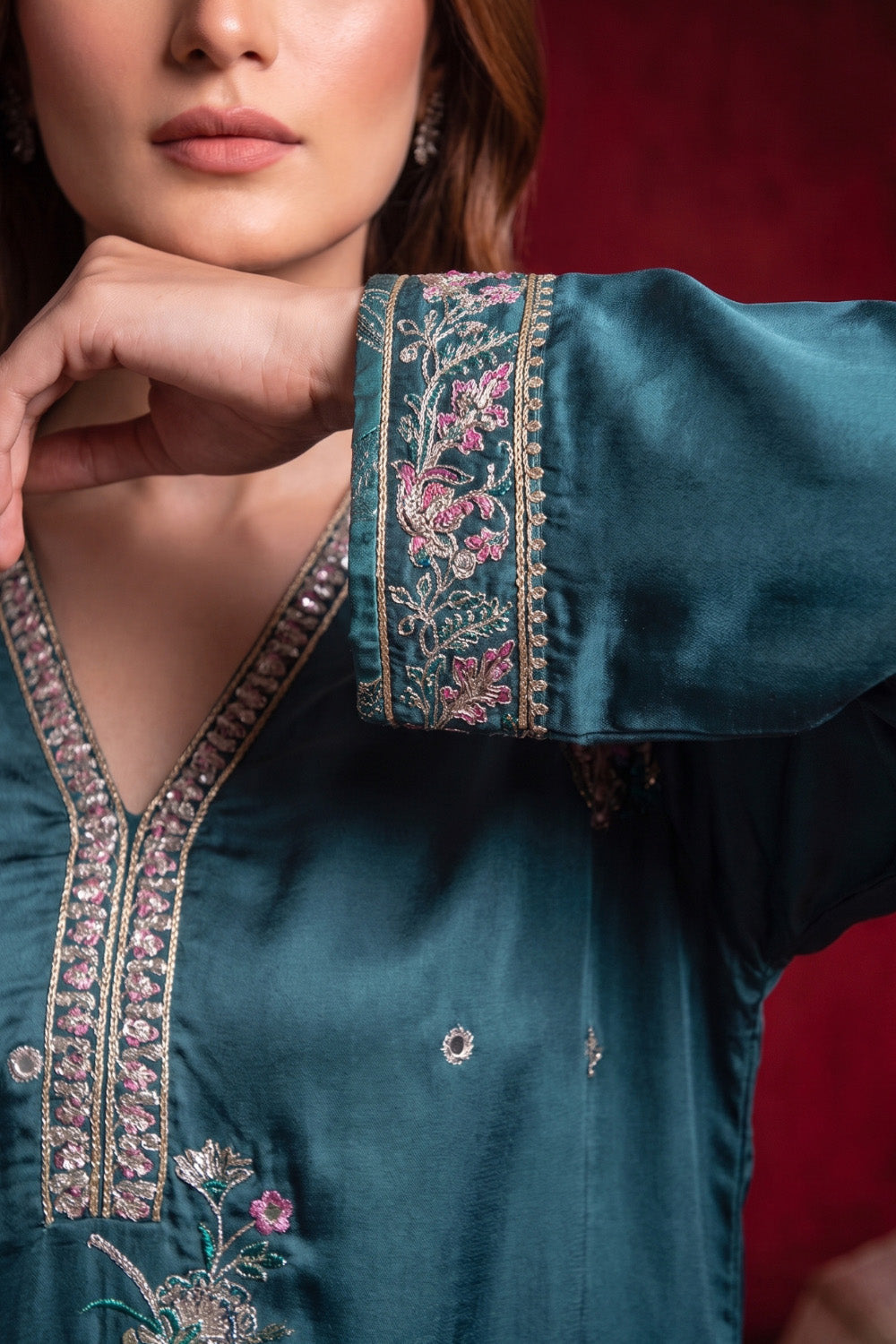 3 Piece - Premium Pure Tussar Silk Embroidered Suit LFP1153