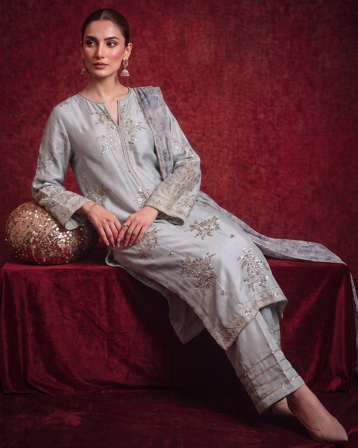 3 Piece - Premium Pure Tussar Silk Embroidered Suit LFP1170