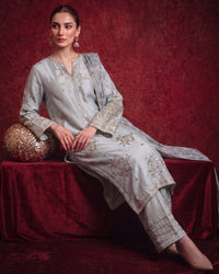 3 Piece - Premium Pure Tussar Silk Embroidered Suit LFP1170