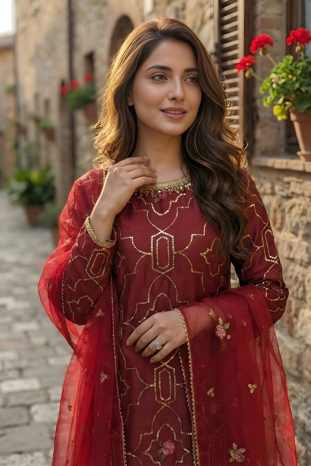 3 Piece - Embroidered Korean Silk Suit LFP1143