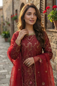 3 Piece - Embroidered Korean Silk Suit LFP1143