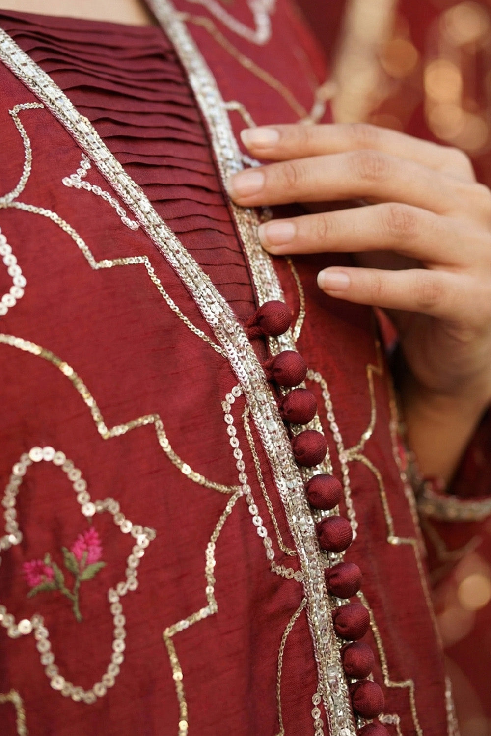 3 Piece - Embroidered Korean Silk Suit LFP1131