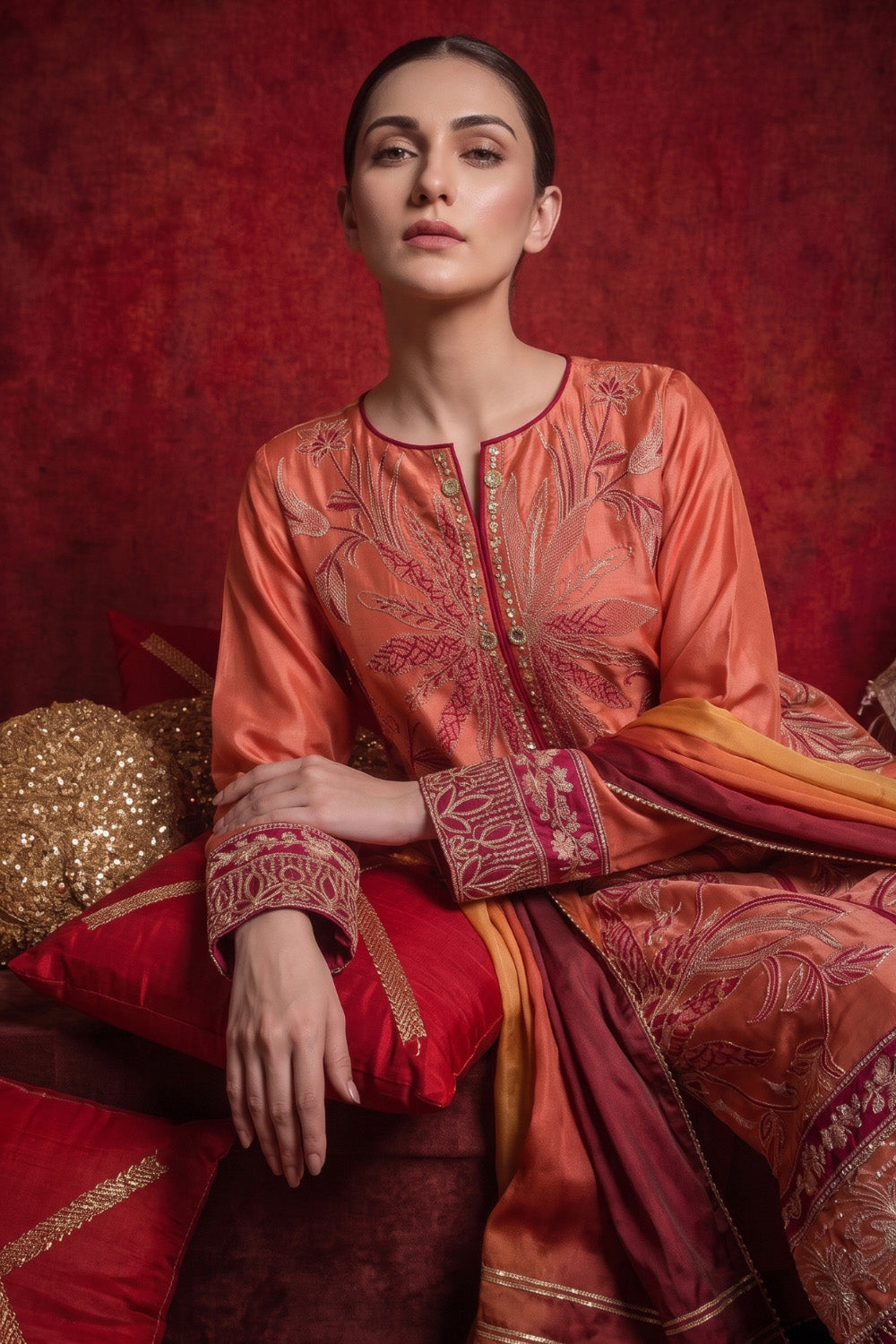 3 Piece - Premium Pure Tussar Silk Embroidered Suit LFP1152
