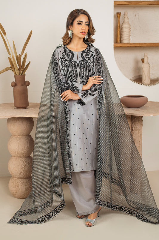 3 Piece - Embroidered Zari Lawn Suit P001028