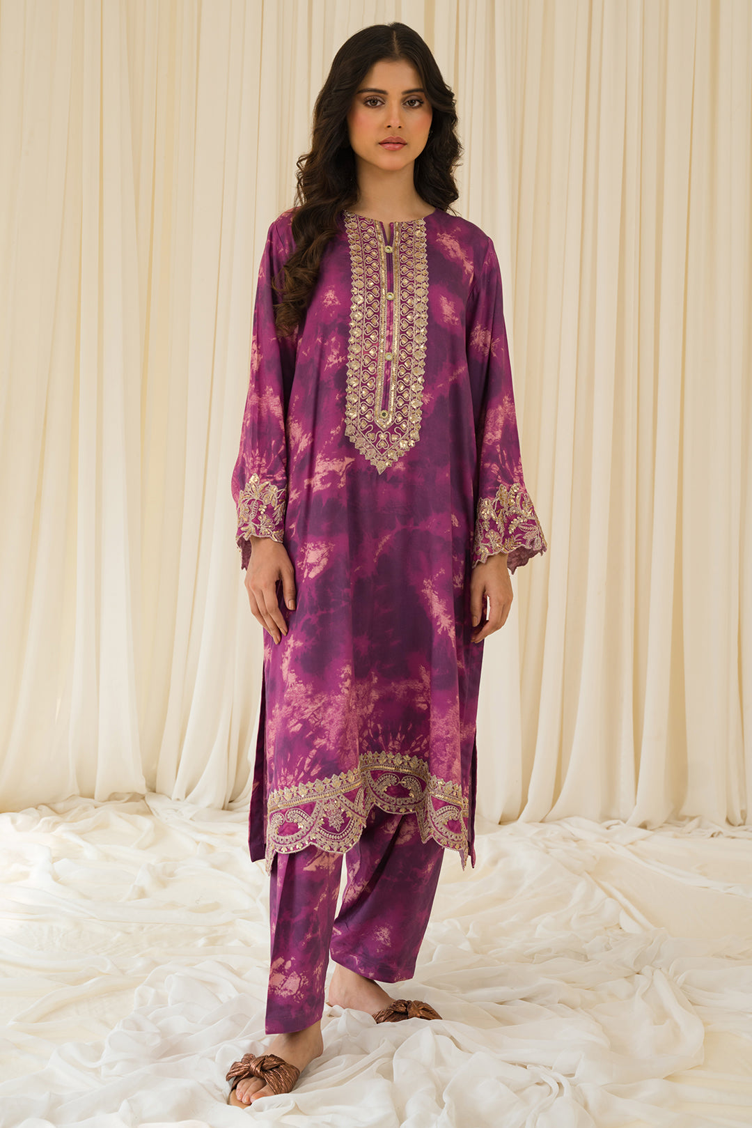 2 Piece - Embroidered Linen Texture Suit PB912A
