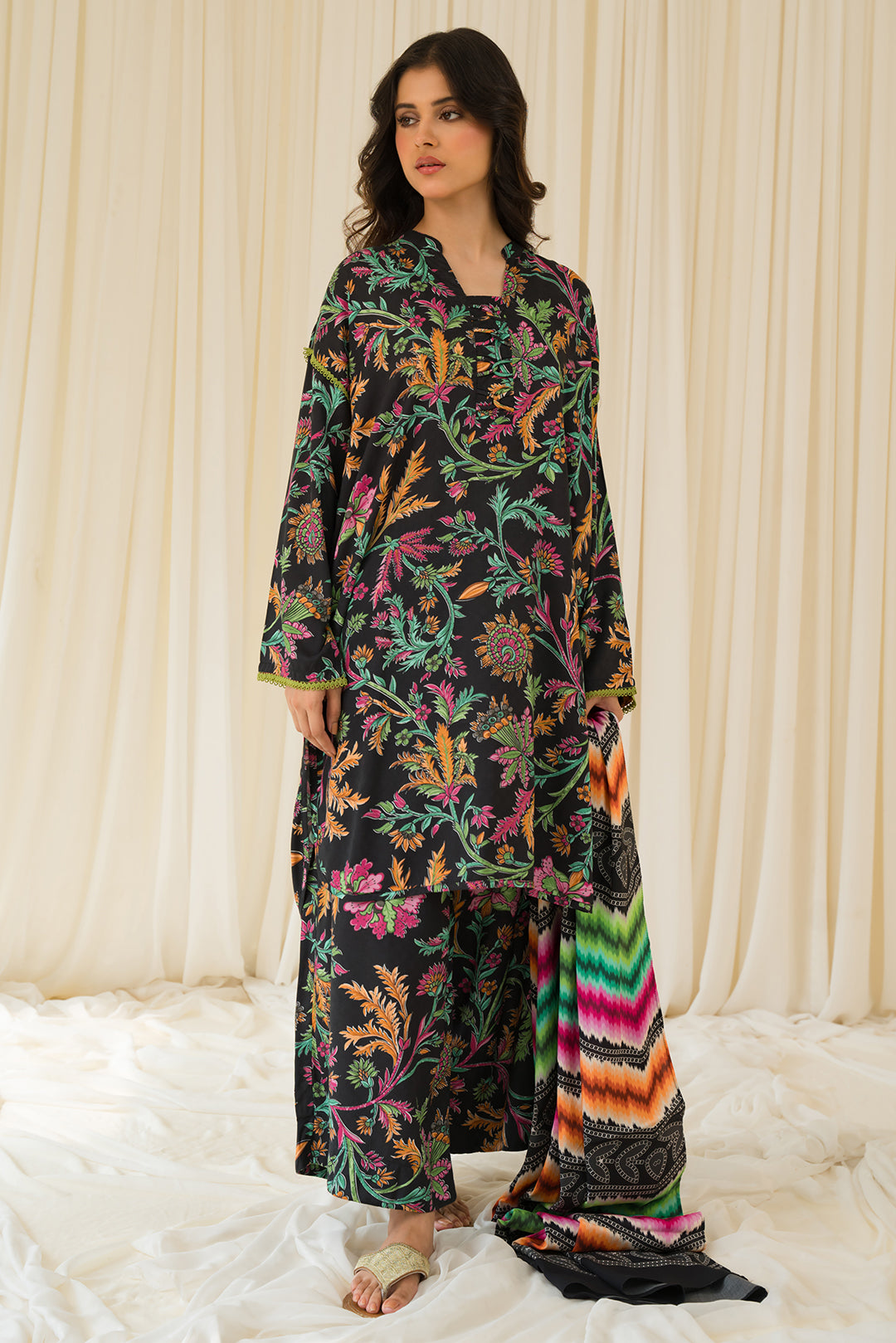 3 Piece - Digital Printed Linen Suit P0898