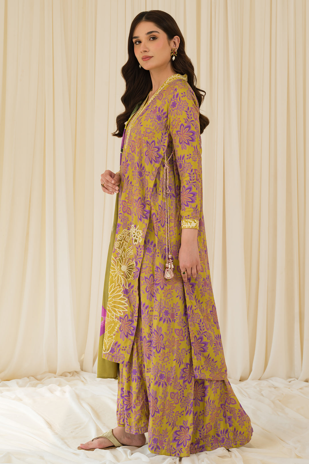 3 Piece - Embroidered Digital Printed Linen Suit U0925A