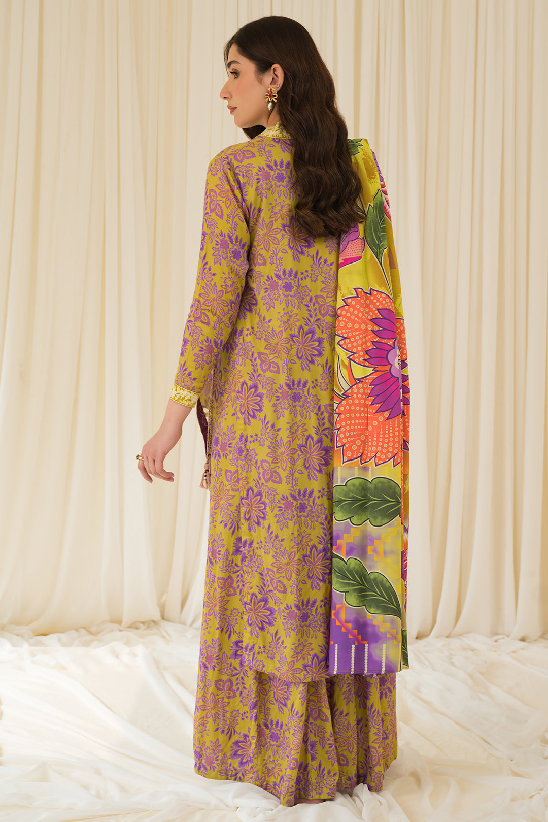 3 Piece - Embroidered Digital Printed Linen Suit U0925A