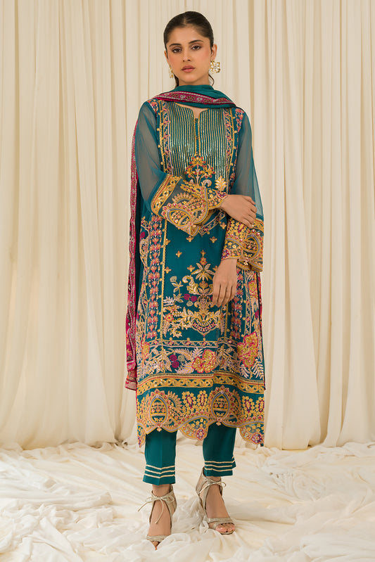 3 Piece - Embroidered Organza Suit L0788