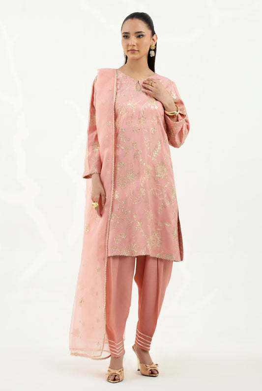 3 Piece - Embroidered Raw Silk Suit LFP1138