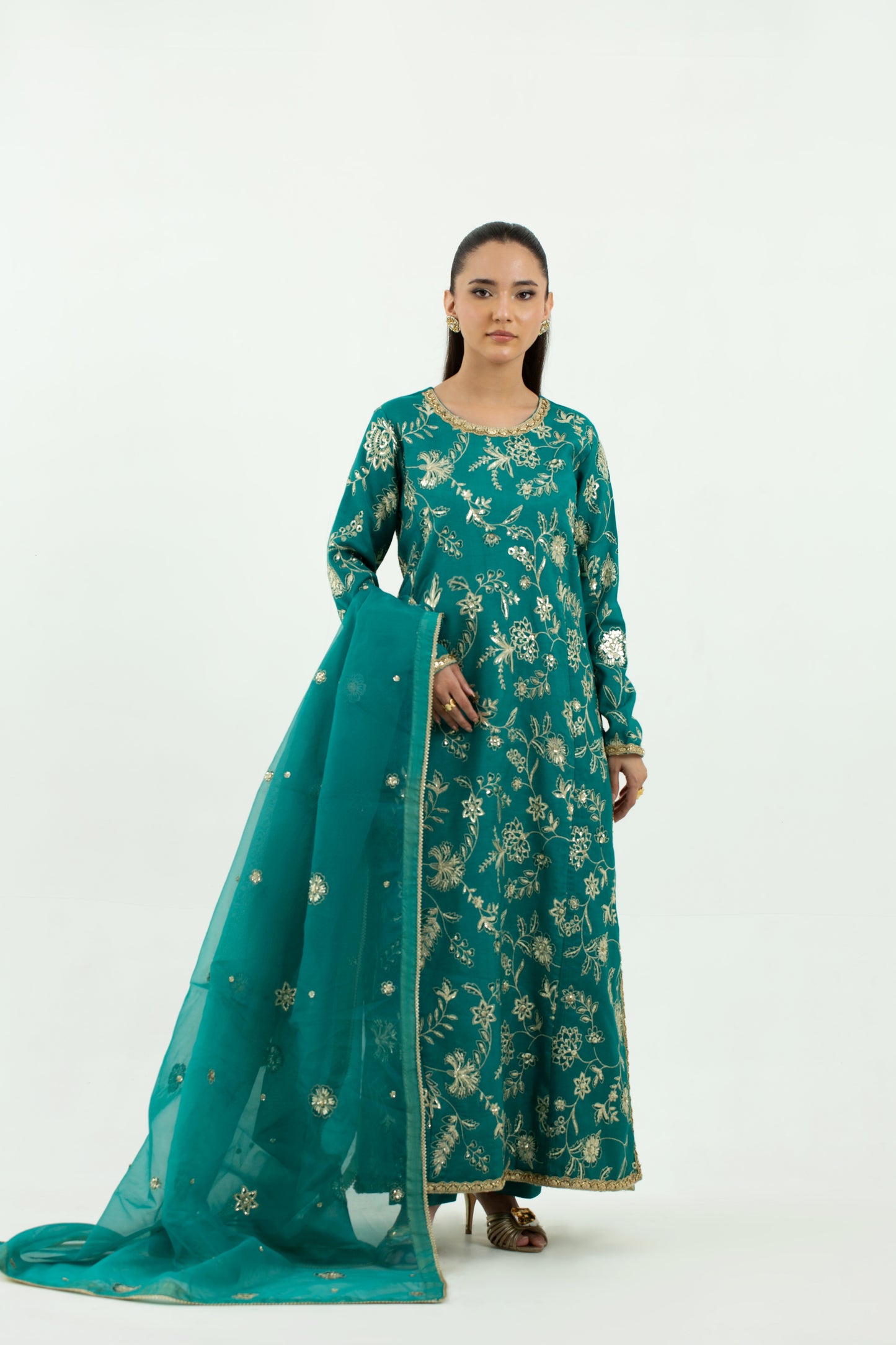 3 Piece - Embroidered Raw Silk Suit LFP1134