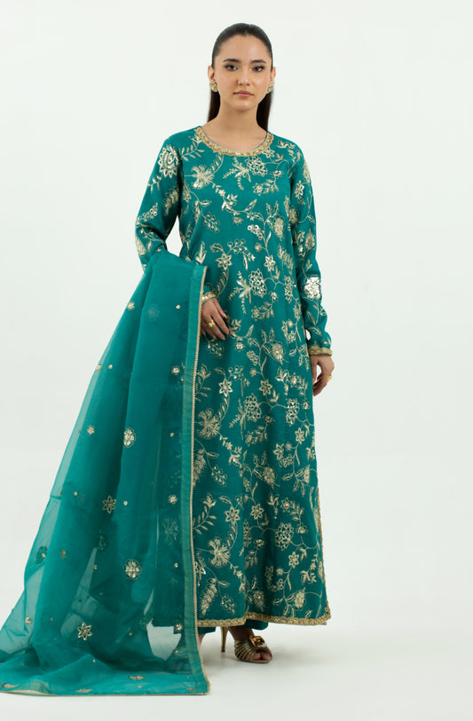3 Piece - Embroidered Raw Silk Suit LFP1134