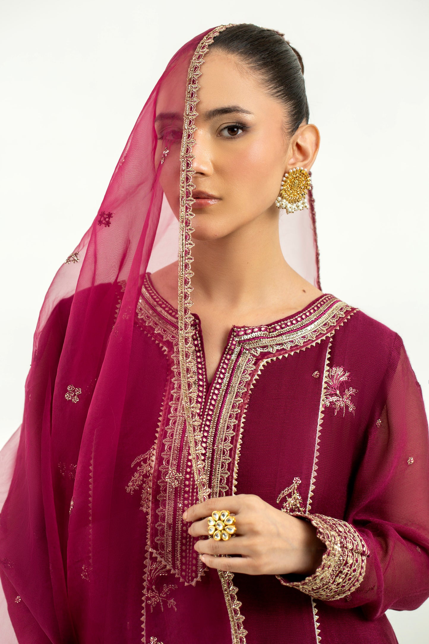 2 Piece - Embroidered Cotton Staple Khadi Net Suit LFP1137