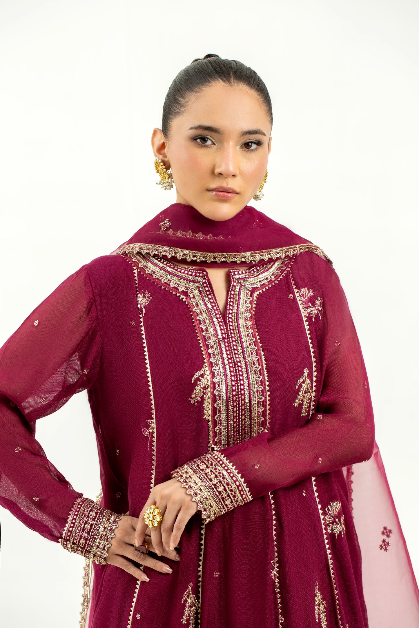 2 Piece - Embroidered Cotton Staple Khadi Net Suit LFP1137