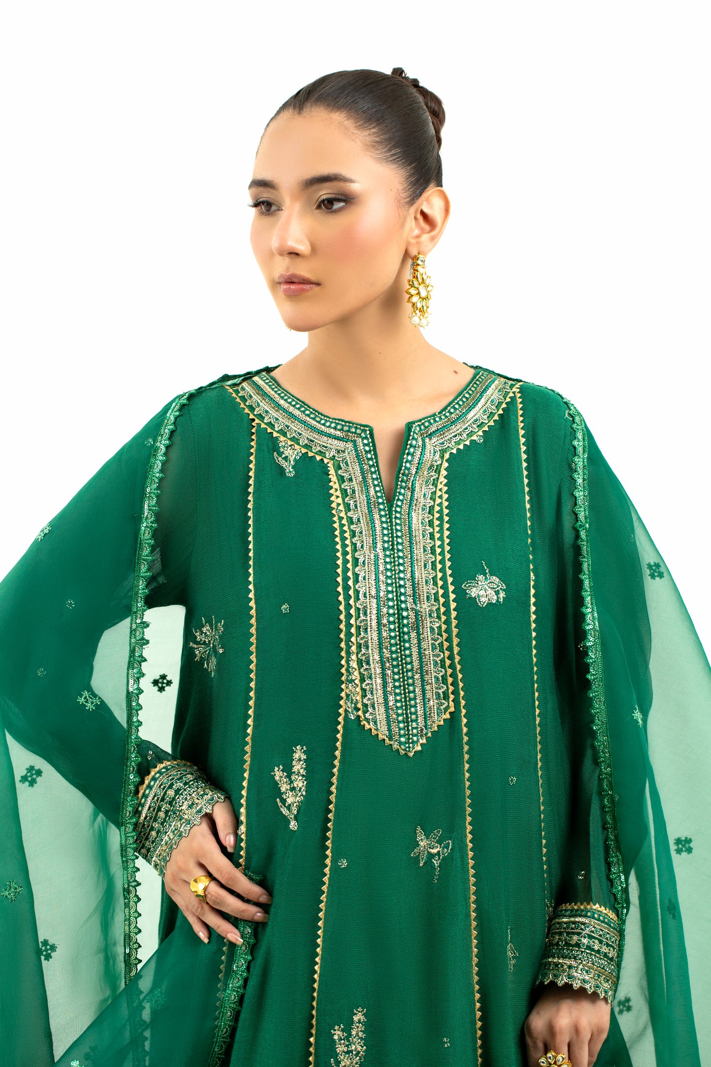 2 Piece - Embroidered Cotton Staple Khadi Net Suit LFP1136