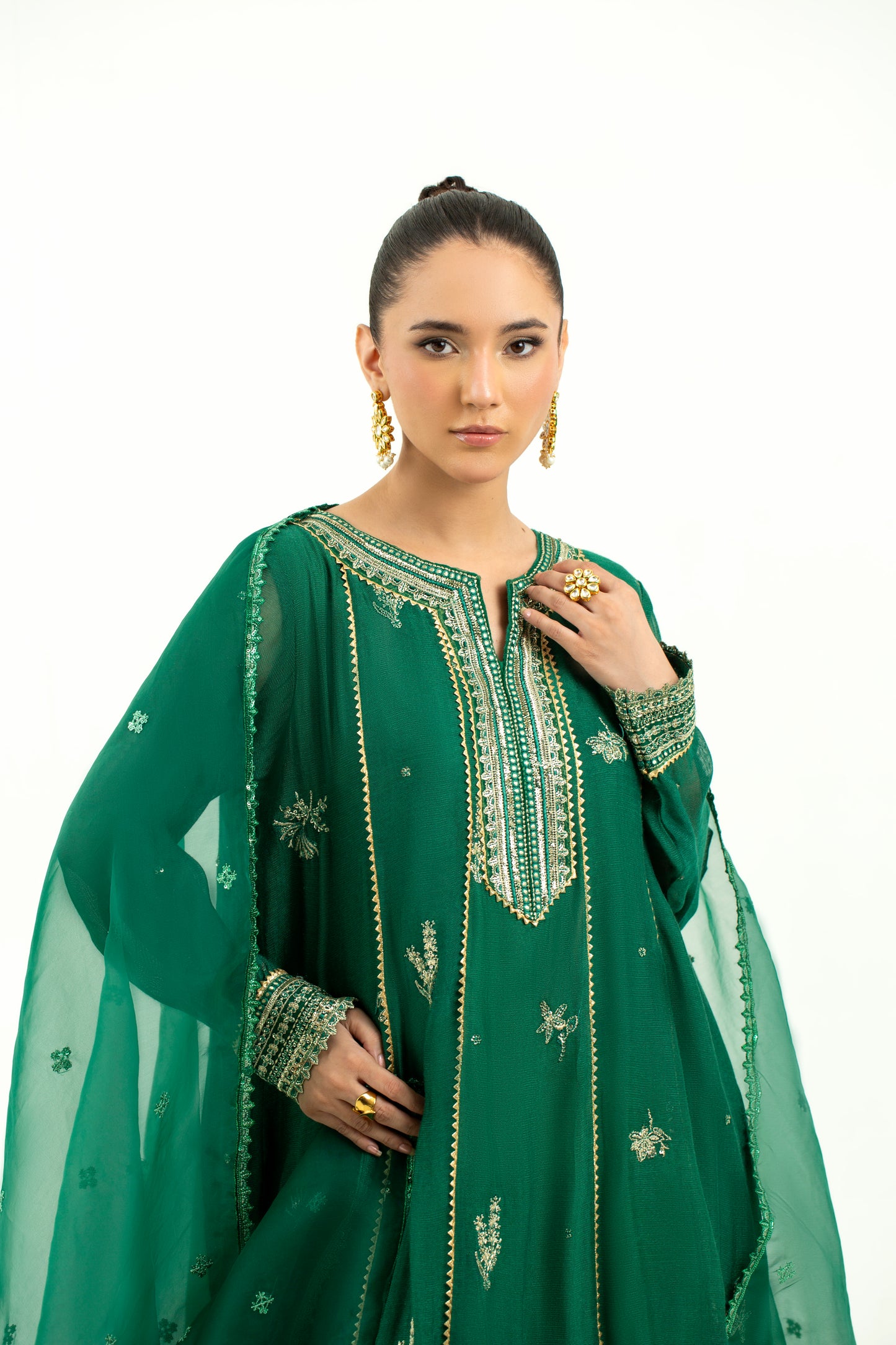 2 Piece - Embroidered Cotton Staple Khadi Net Suit LFP1136