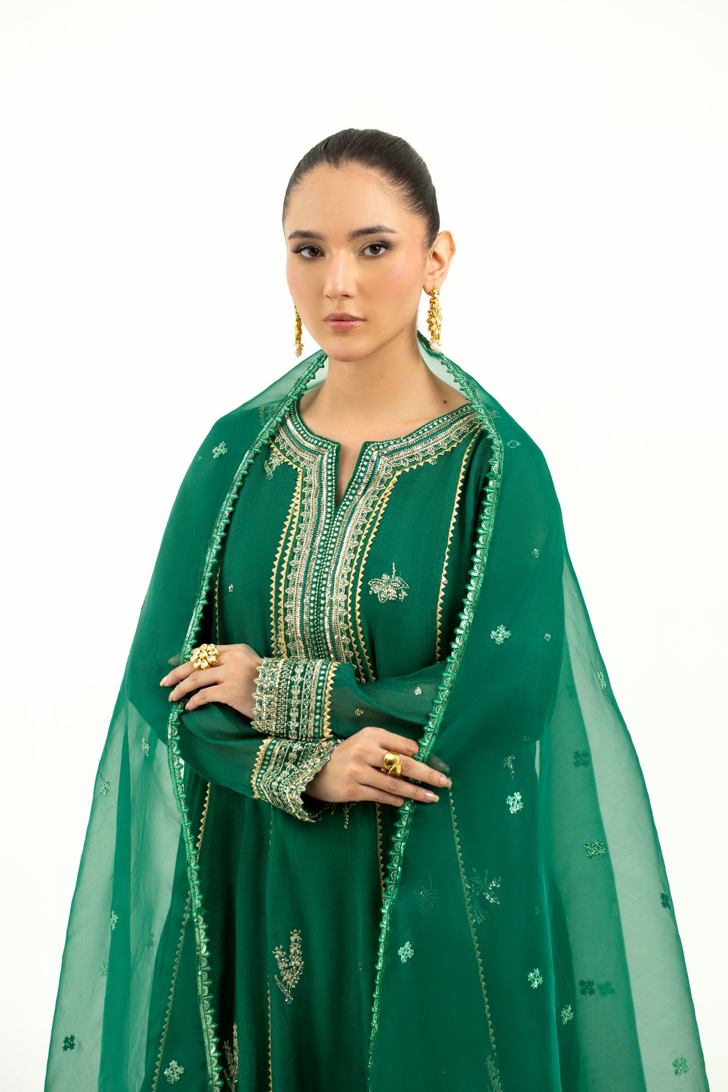 2 Piece - Embroidered Cotton Staple Khadi Net Suit LFP1136