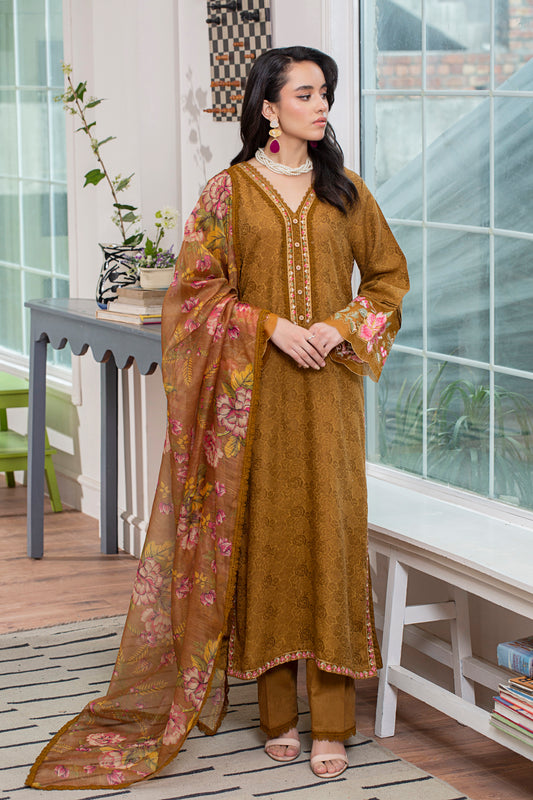 3 Piece - Embroidered Viscose Self Jacquard Suit P001173