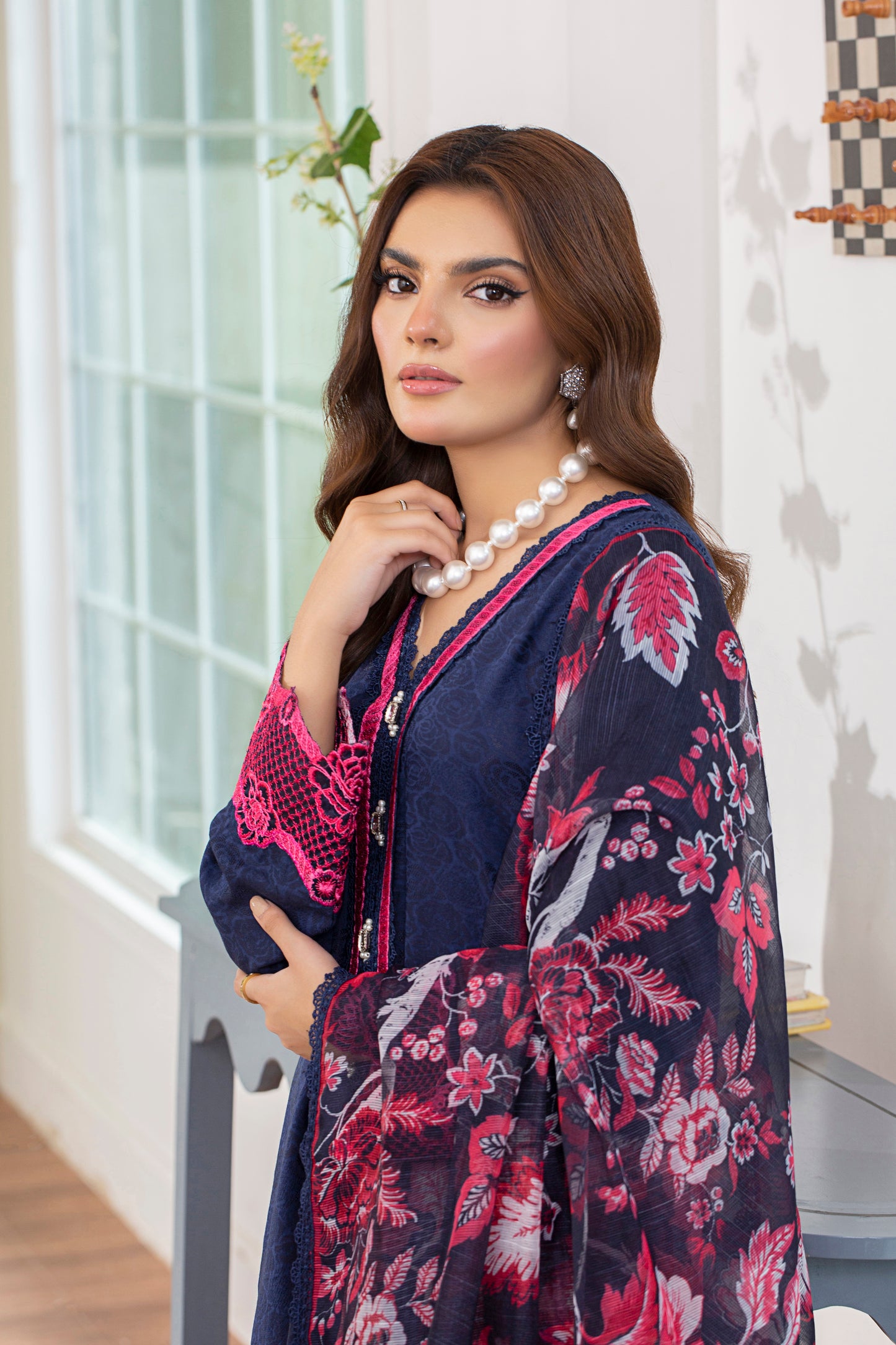 3 Piece - Embroidered Viscose Self Jacquard Suit P001172