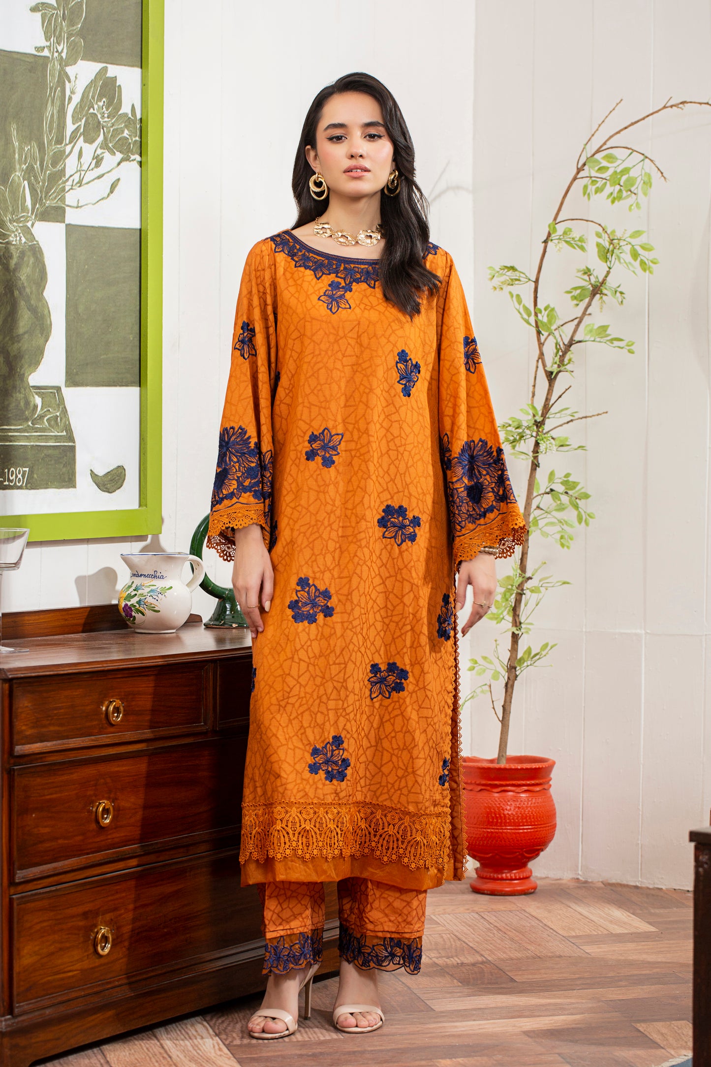 2 Piece - Embroidered Viscose Self Jacquard Suit P001169