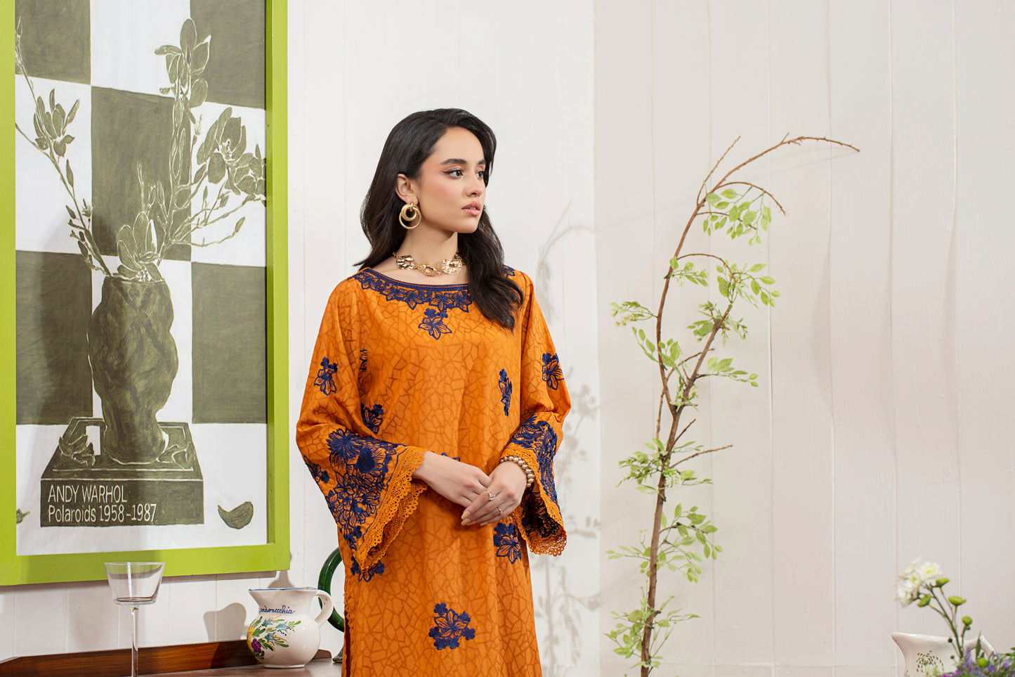 2 Piece - Embroidered Viscose Self Jacquard Suit P001169