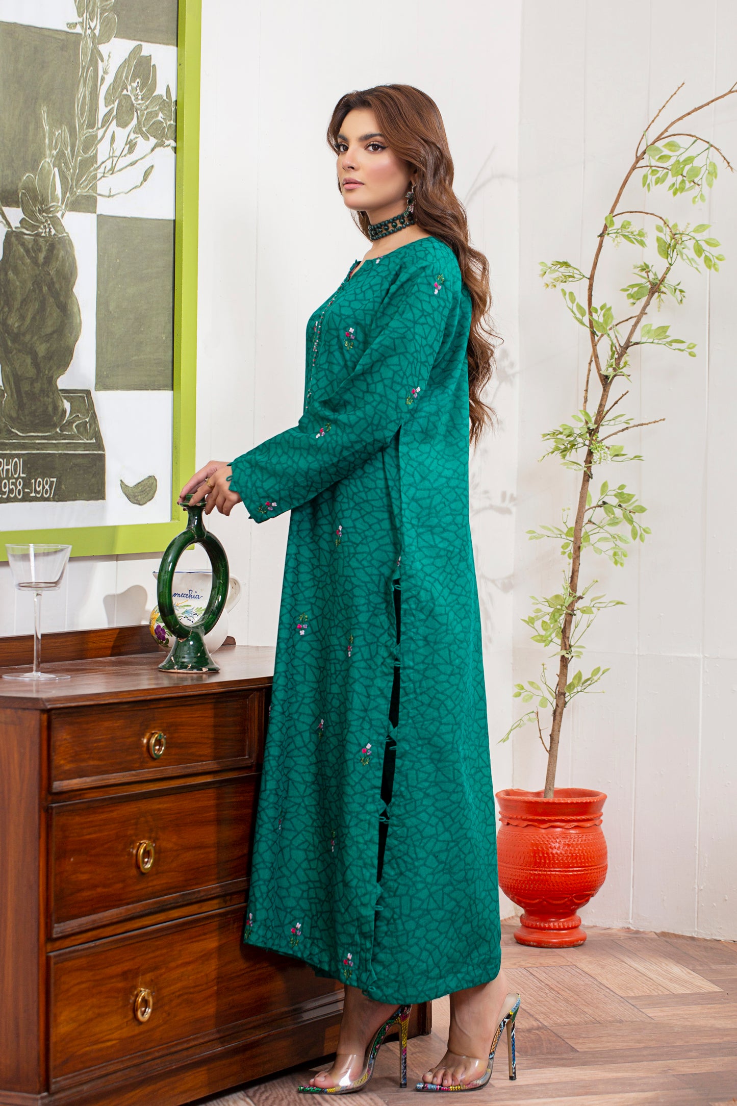 2 Piece - Embroidered Viscose Self Jacquard Suit P001036