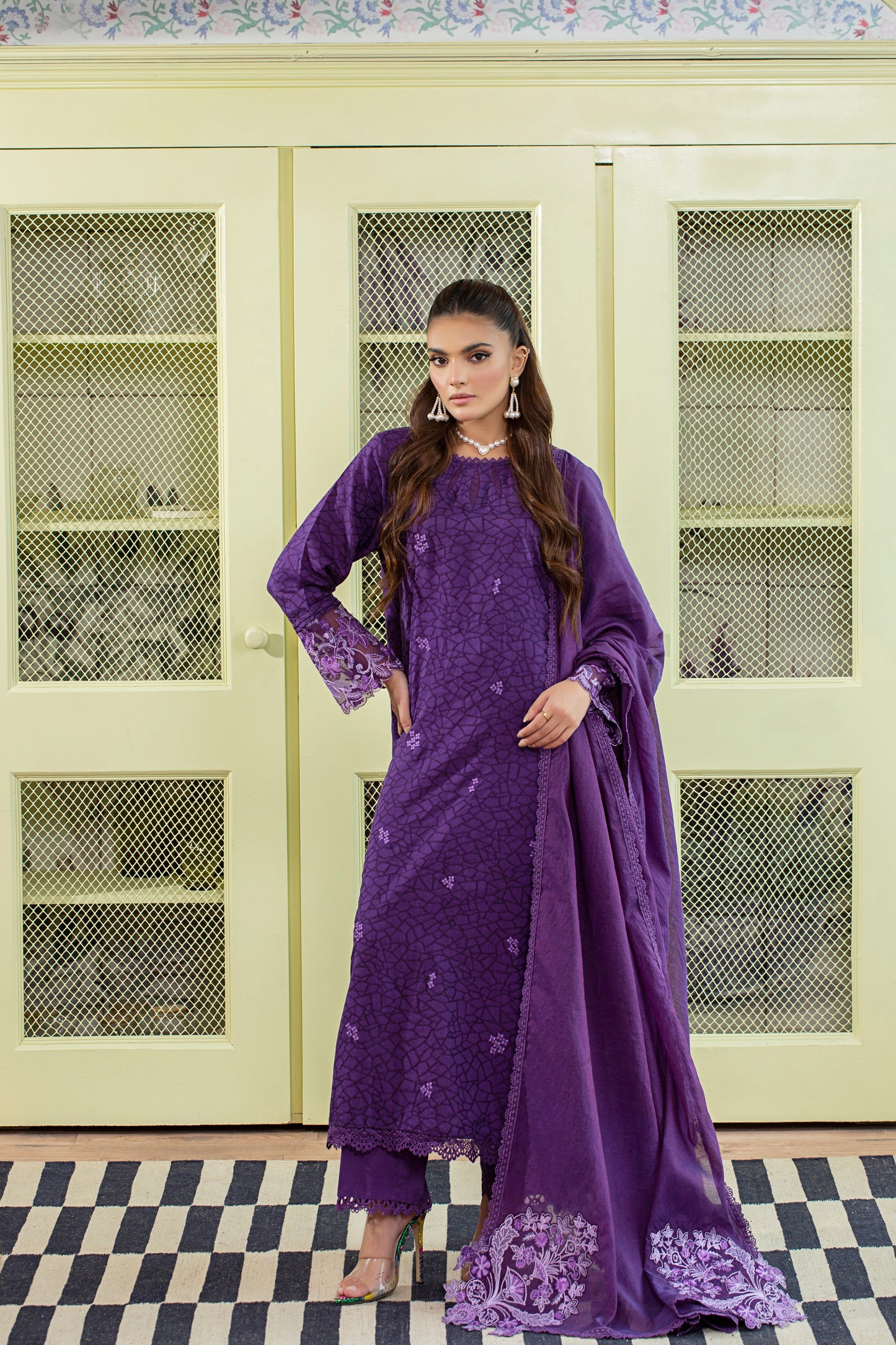 3 Piece - Embroidered Viscose Self Jacquard P001170