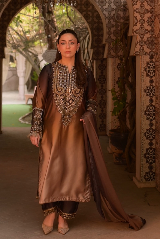 3 Piece - Embroidered Shamoz Silk Suit LFP1154