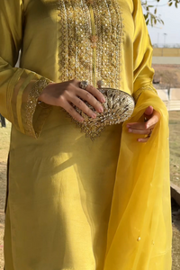 3 Piece - Embroidered Hand Embellished Premium Pure Silk Suit LFP1144