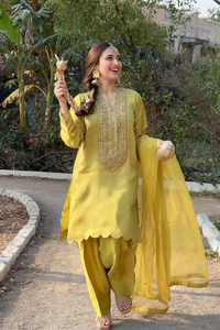 3 Piece - Embroidered Hand Embellished Premium Pure Silk Suit LFP1144