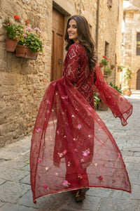 3 Piece - Embroidered Korean Silk Suit LFP1131