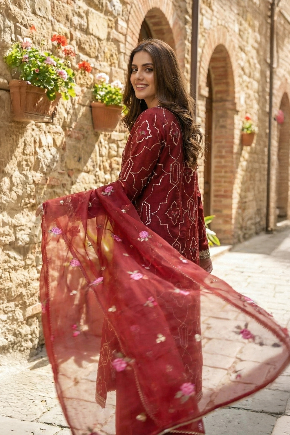 3 Piece - Embroidered Korean Silk Suit LFP1131