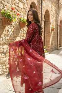3 Piece - Embroidered Korean Silk Suit LFP1131