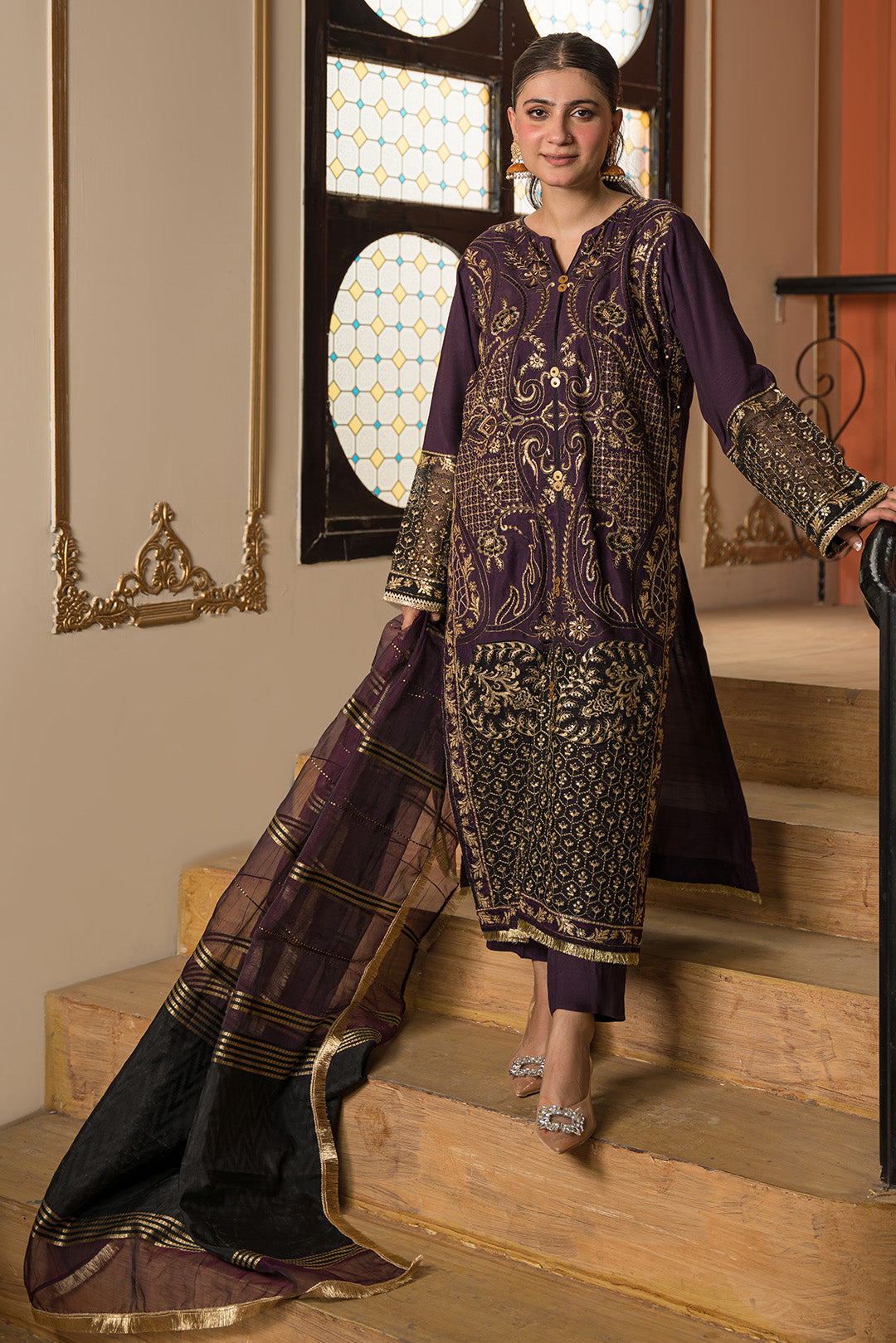 3 Piece - Dyed Embroidered Raw Silk Suit L0591 (SO)