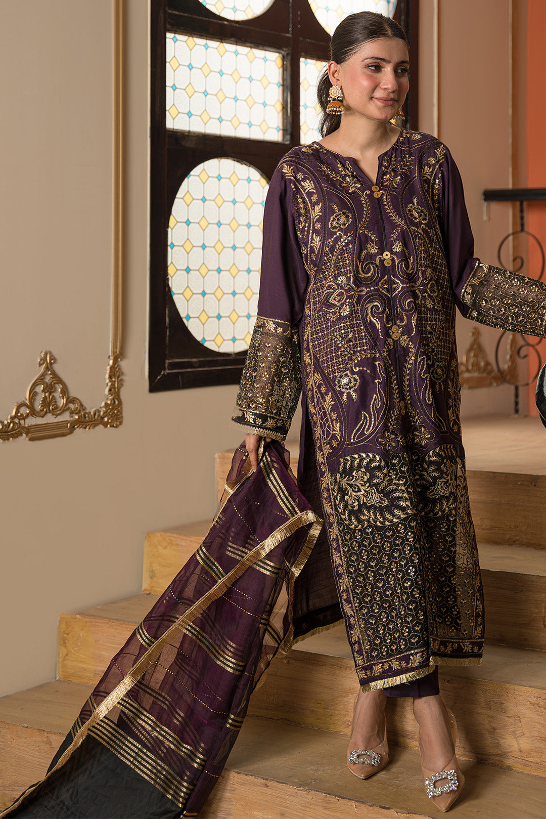 3 Piece - Dyed Embroidered Raw Silk Suit L0591 (SO)