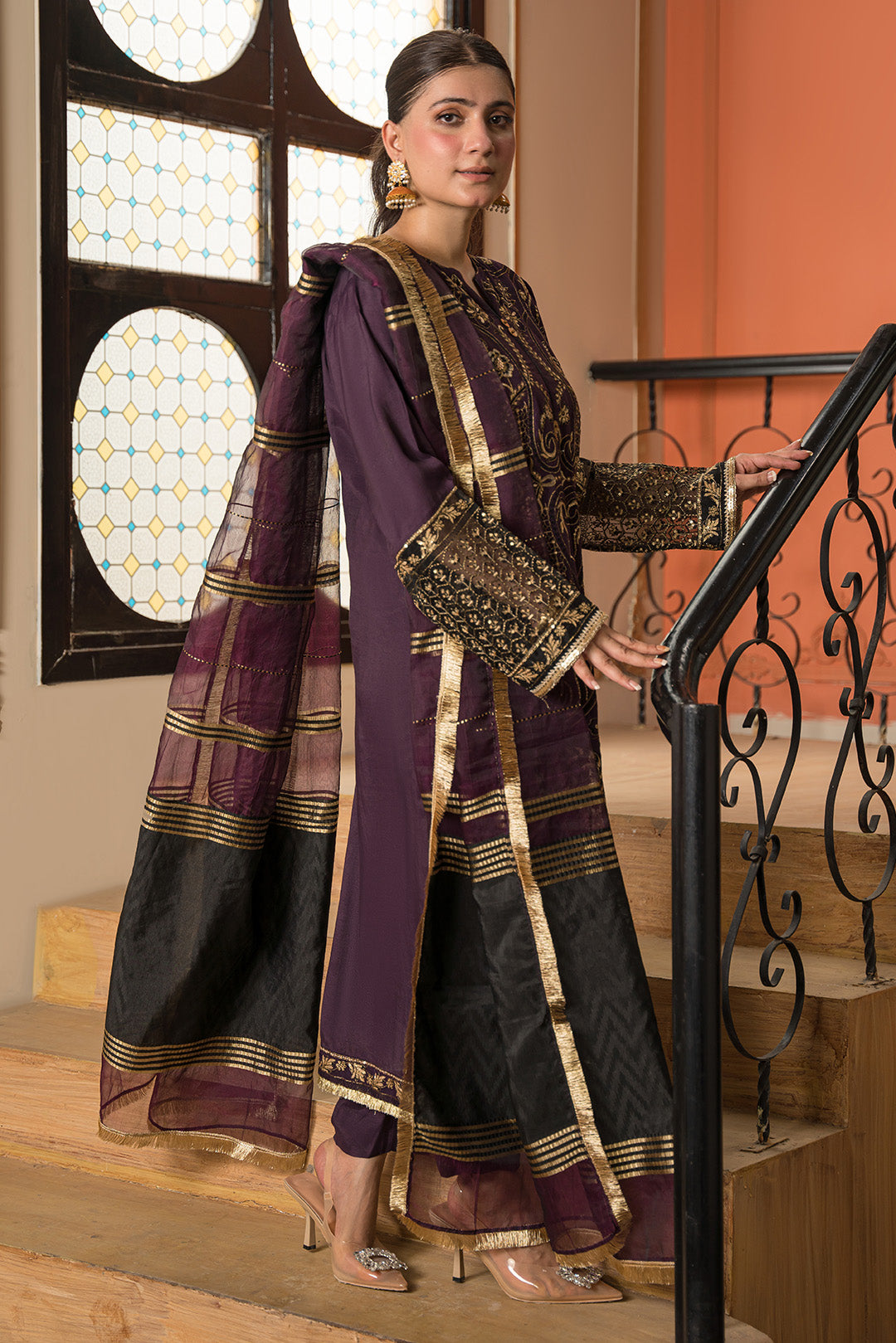 3 Piece - Dyed Embroidered Raw Silk Suit L0591