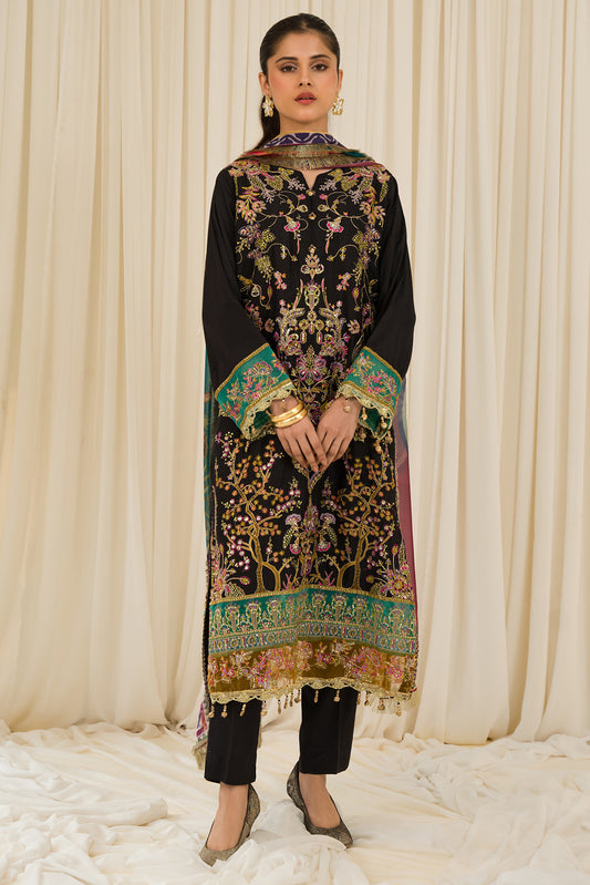 3 Piece - Embroidered Raw Silk Suit L0773