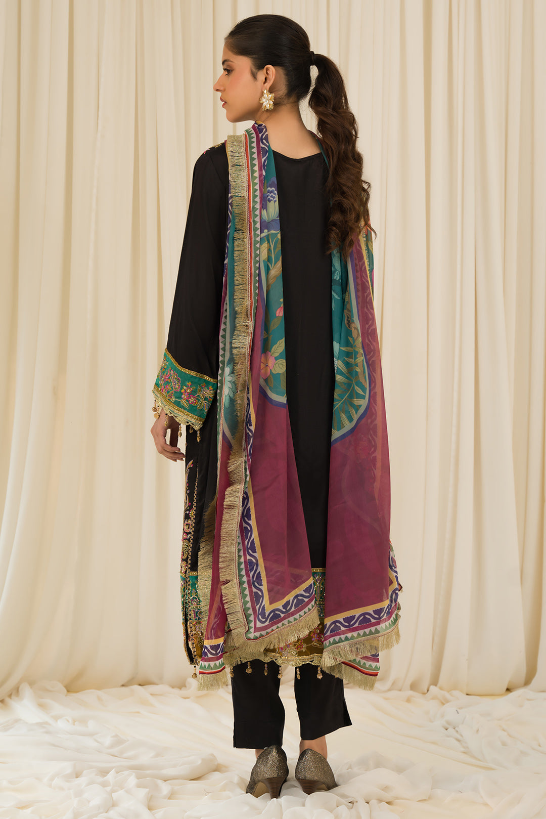 3 Piece - Embroidered Raw Silk Suit L0773