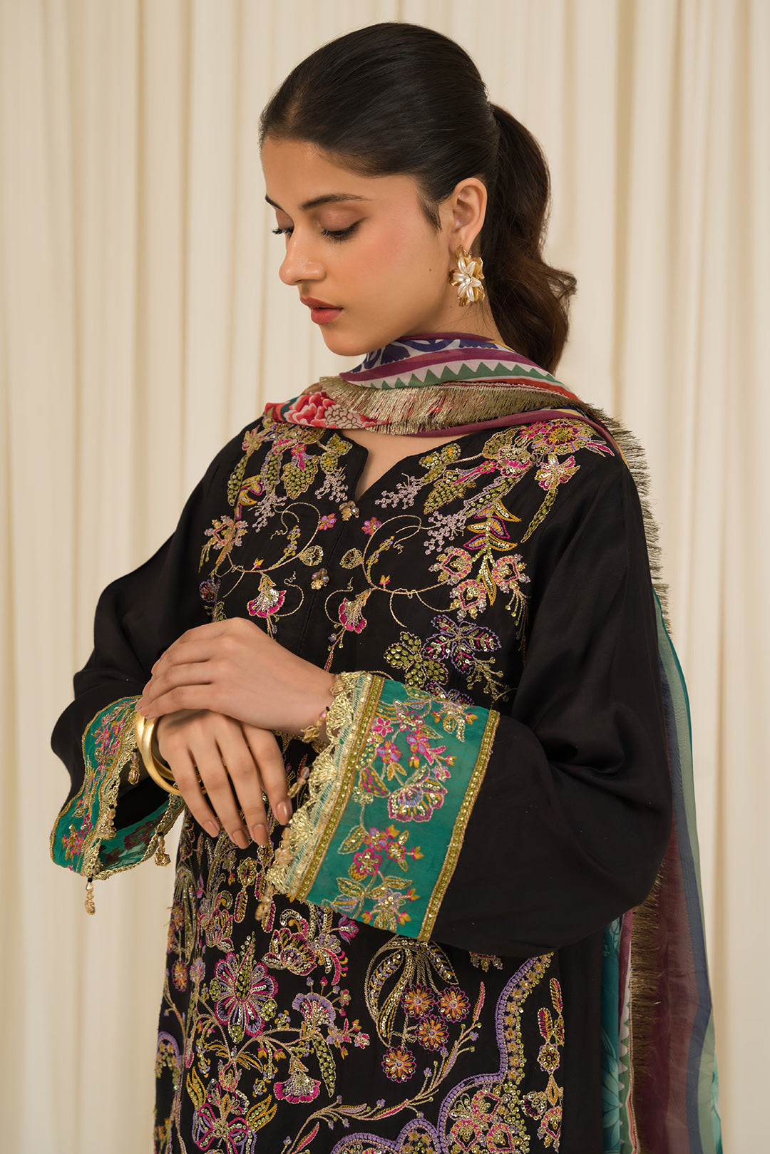3 Piece - Embroidered Raw Silk Suit L0773